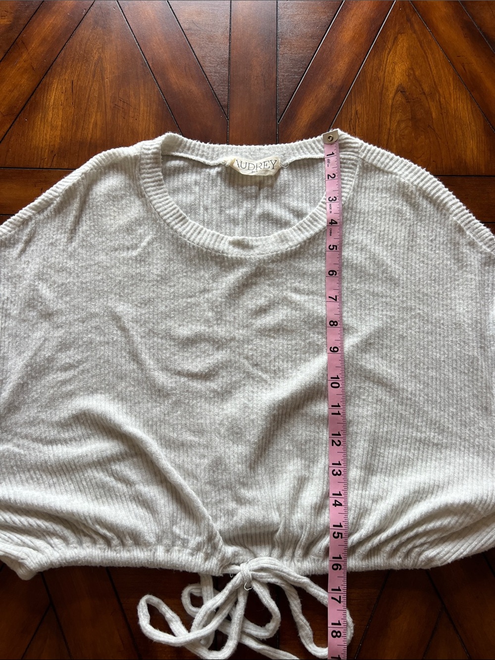 audrey Cream Ribbed Drawstring Cropped Sweater - Picture 5 of 6